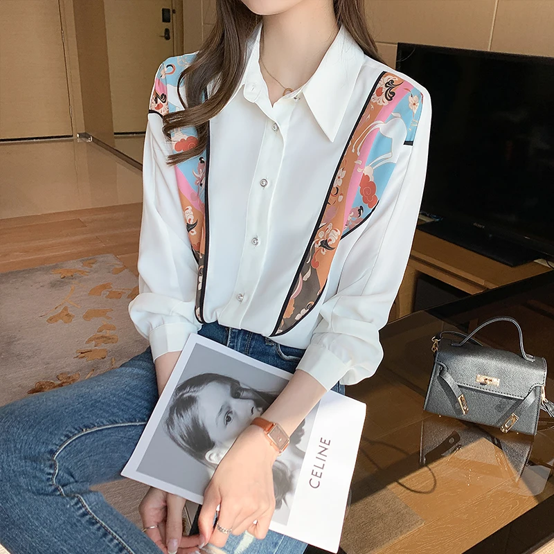 Fashion Woman Blouses 2021 Spring Long Sleeve Women Shirts Patchwork Blouse Shirt Office Work Wear Womens Tops And Blouses