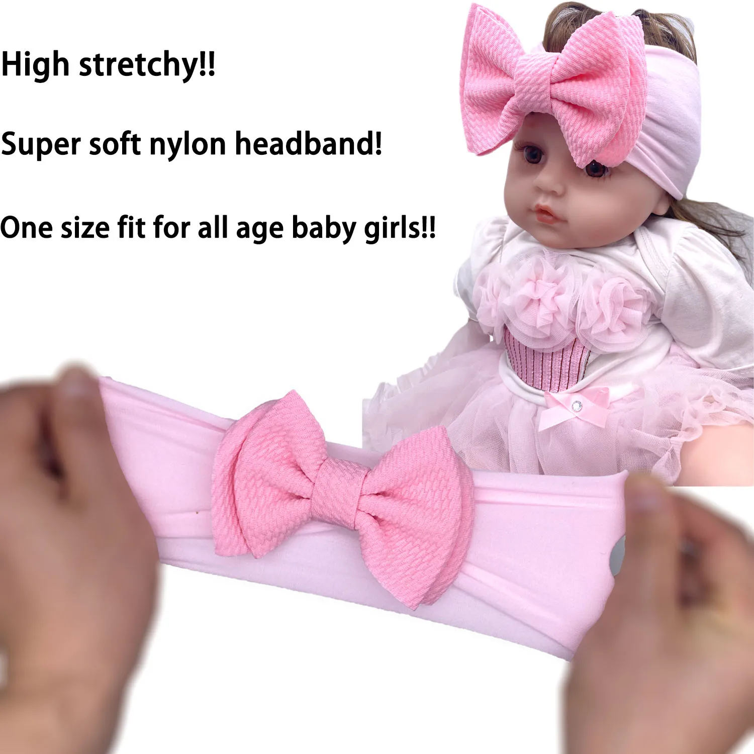 12pcs Baby Girl\'s Headbands 4.5 Inch Hair Bows Soft Wide Nylon Headbands for Newborn Infant Toddler Photographic Accessorie