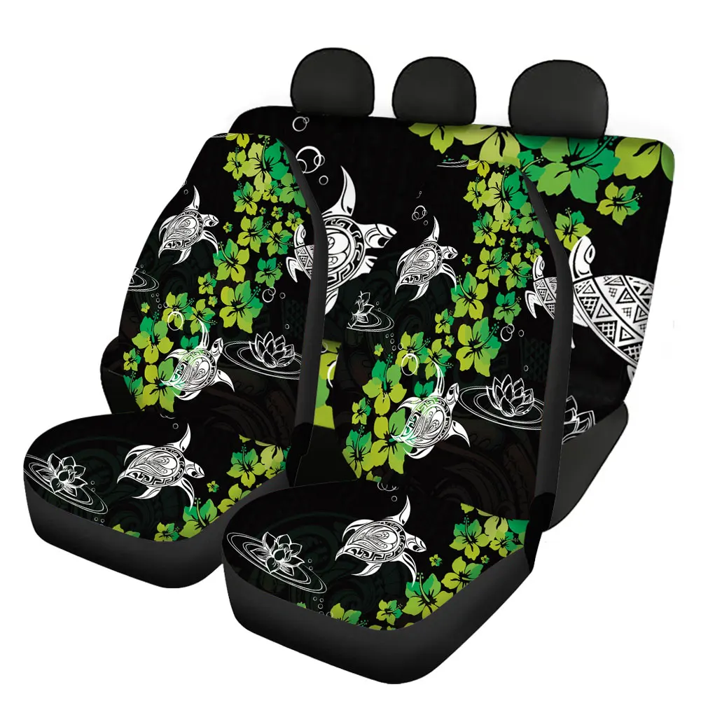 

INSTANTARTS Polynesian Turtles Hibiscus Pattern Comfortable Front and Back Vehicle Seat Covers Easy Clean Car Accessories Covers