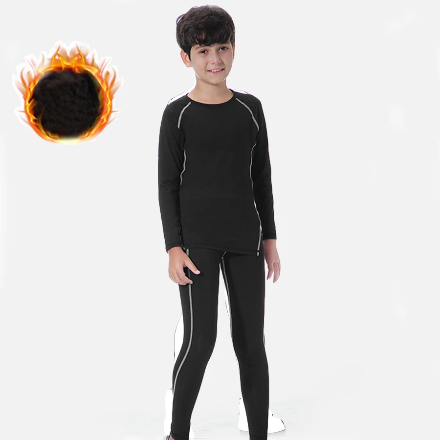 Boys Girls Winter Thermal Underwear Set Velvet Warm Thermo Underwear Masculino Long Johns Children Lucky Johns Fitness Tops Pant