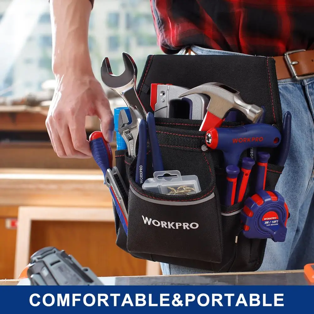 WORKPRO elettricista marsupio portautensili da cintura portautensili portautensili con tasche (attrezzi inclusi)