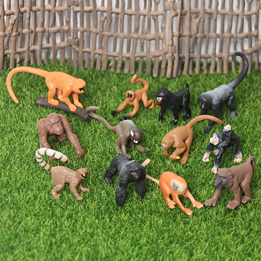 Realistic Hand Painted Wild Animals Baboon,gorilla,chimpanzee,mandrill,Monkey and Apes Model figures Miniature Educational Toys