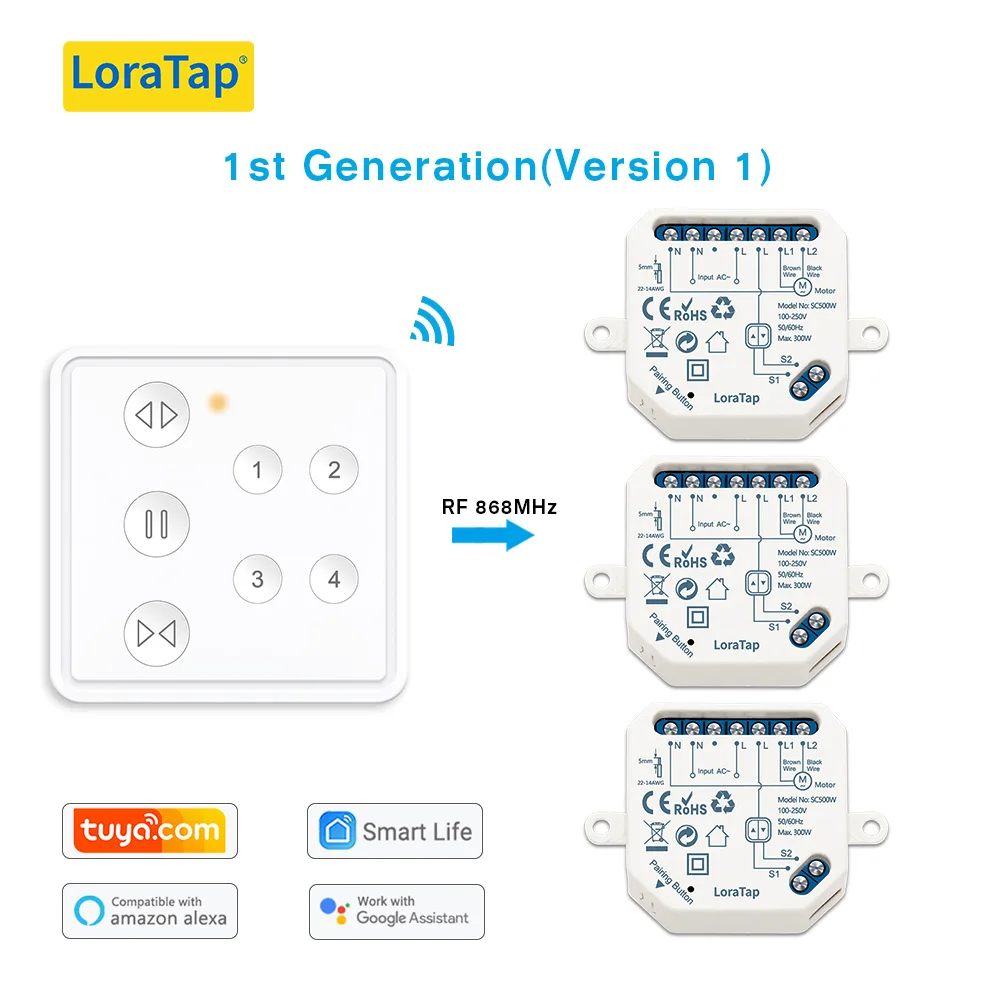 LoraTap Smart Home RF WiFi Blinds Roller Shutter Curtain Switch Relay Module 4 Channel Remote Voice Control Google Home Alexa