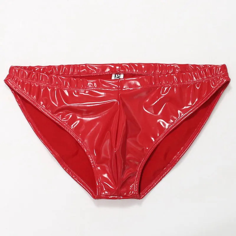 Sexy Men PVC Shiny Underwear U Convex Pouch G-string COCKing Smooth Thongs Low Rise Faux Leather Gay Wear Plus Size F21