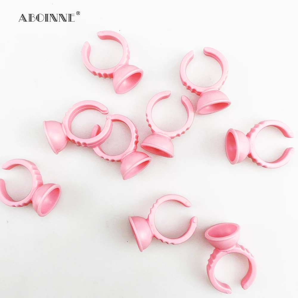 Abonnie 100pcs Disposable Glue Holder Ring Cups for Eyelashes Extension Holder Pallet Adhesive Glue Holder