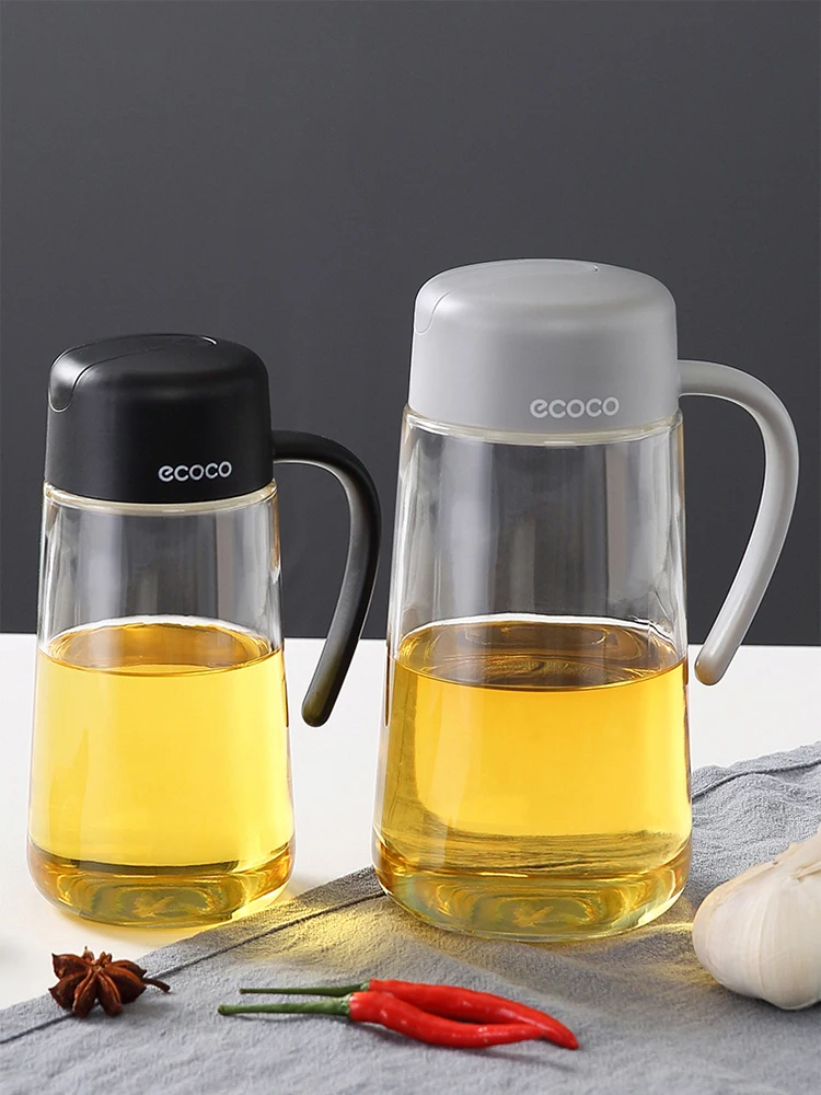 zq Automatic Opening and Closing Oil Pot Leak-Proof Glass Oil Bottle Kitchen Supplies Household Large Capacity Oil Bottle