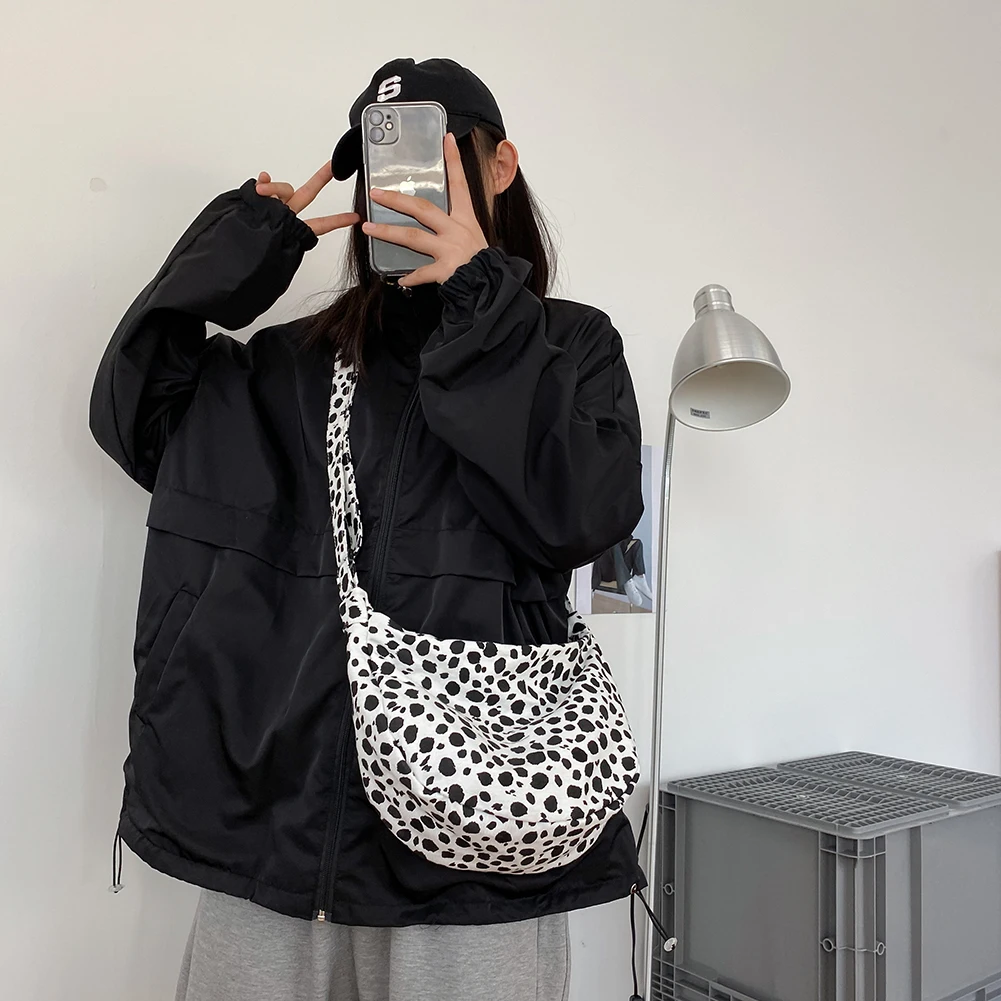 Moda leopardo impressão crossbody sacos para as mulheres 2020 casual lona sacos de ombro feminino meia lua saco do mensageiro hobos sac femme