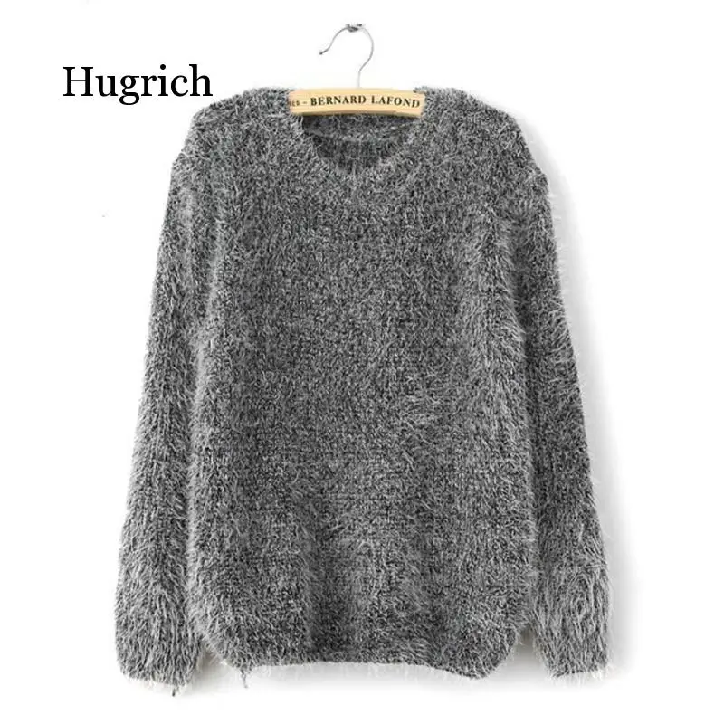 Women Fashion Autumn Winter Warm Mohair O-Neck Women Pullover Long Sleeve Casual Loose Sweater Knitted Tops