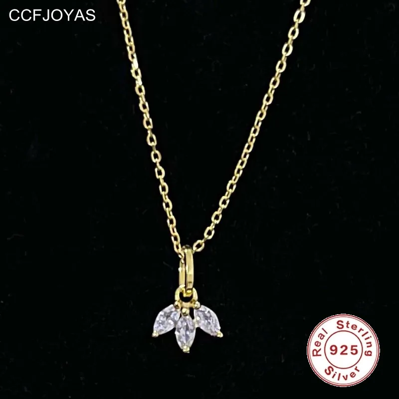 

CCFJOYAS 925 Sterling Silver Crystal Zircon Pendant Necklace Plated 14K Gold French Light Luxury Clavicle Chain Jewelry Gift