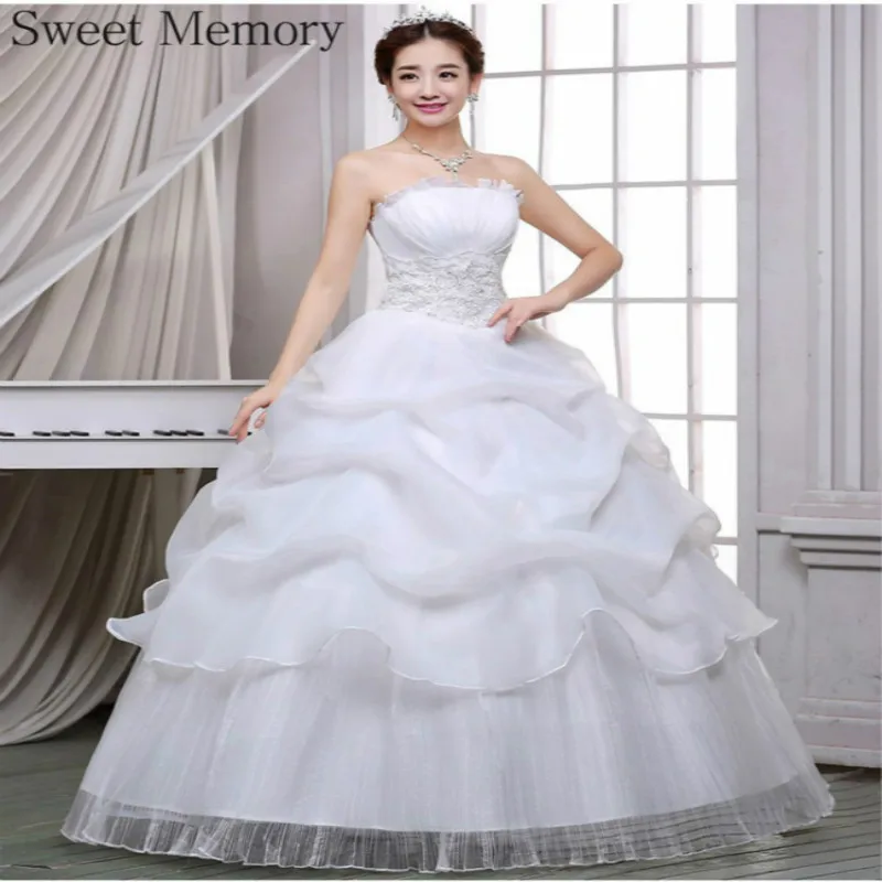 Sweet Memory Spring Summer Red White Wedding Dress 2021 Tiered Floor-Length Lace Up Simple Ball Gown Bride Dresses Women Vestido