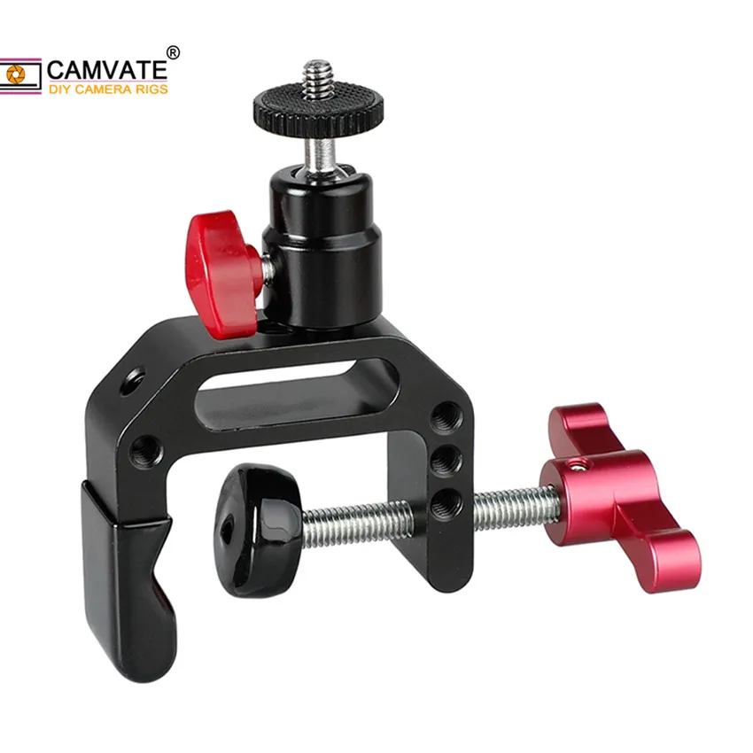 Morsetto a C CAMVATE con supporto Mini testa a sfera da 1/4 "-20 e fori filettati da 1/4" 3/8 "per supporto Monitor/LED/Flash/Video