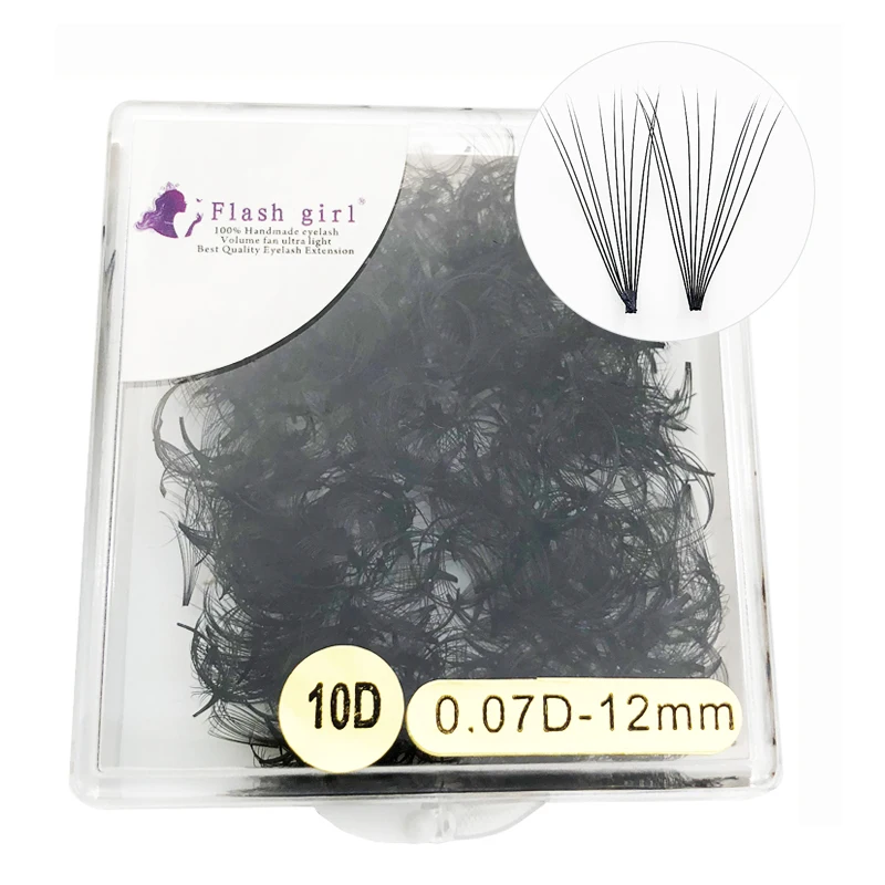 

Flash girl premade lashes 10D 12mm short stem private label premade fans Russia volume lashes 1000 Fans eyelash extensions