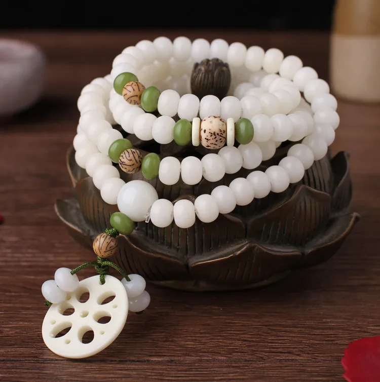 

White Jade Bodhi Seed Bracelet 108 PCs Buddha Beaded Necklace Long Multi-Turn Bracelet Nut Crafts Beads