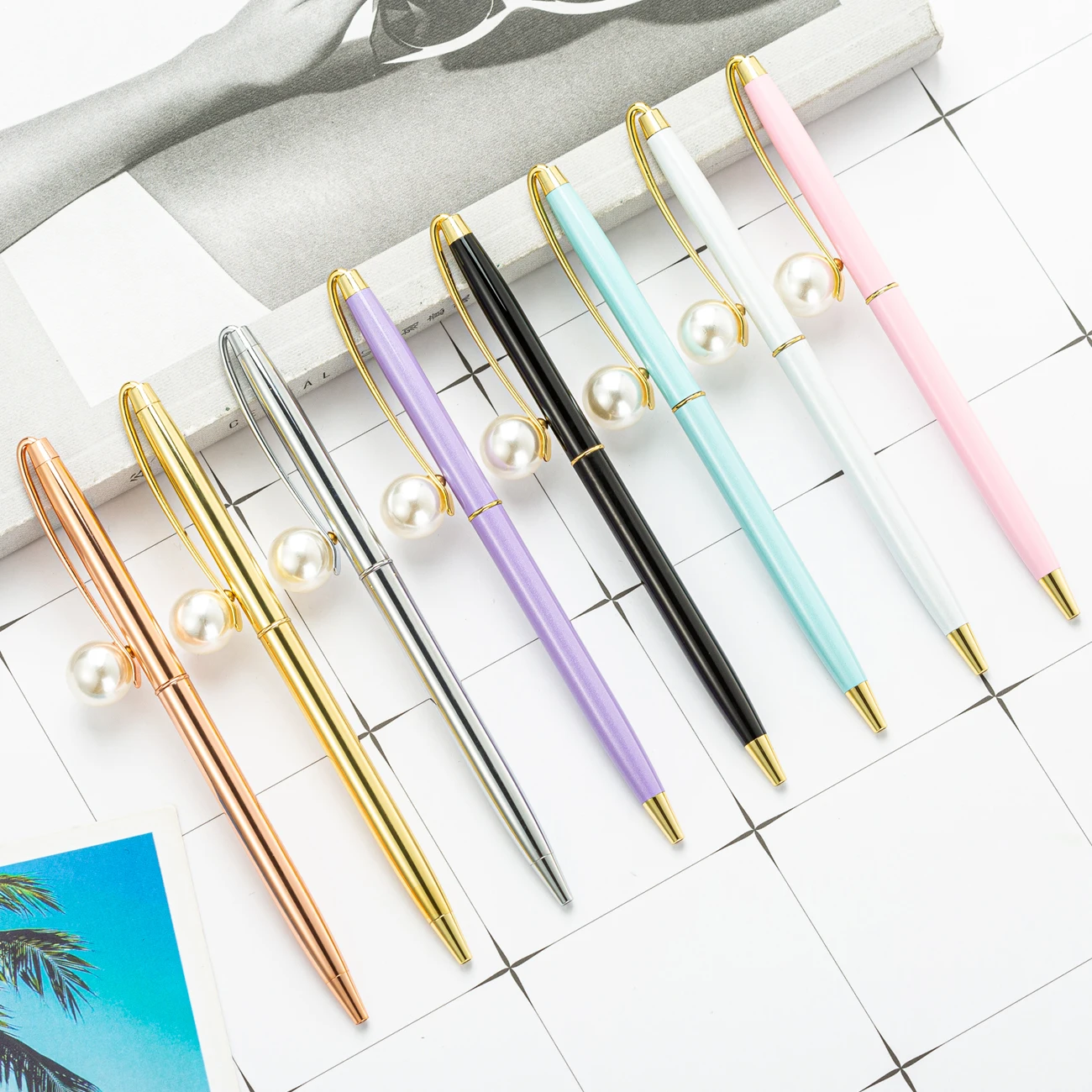 20pcs/lot Ball Point Pen Custom logo Mechanism Jewel Pearl Cool Pens