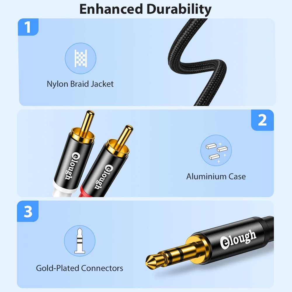 Elough-Câble audio RCA Jack 3.5 vers RCA, répartiteur mâle 2RCA 3.5mm, câble mx pour TV, PC, amplificateur, DVD, fil de haut-parleur