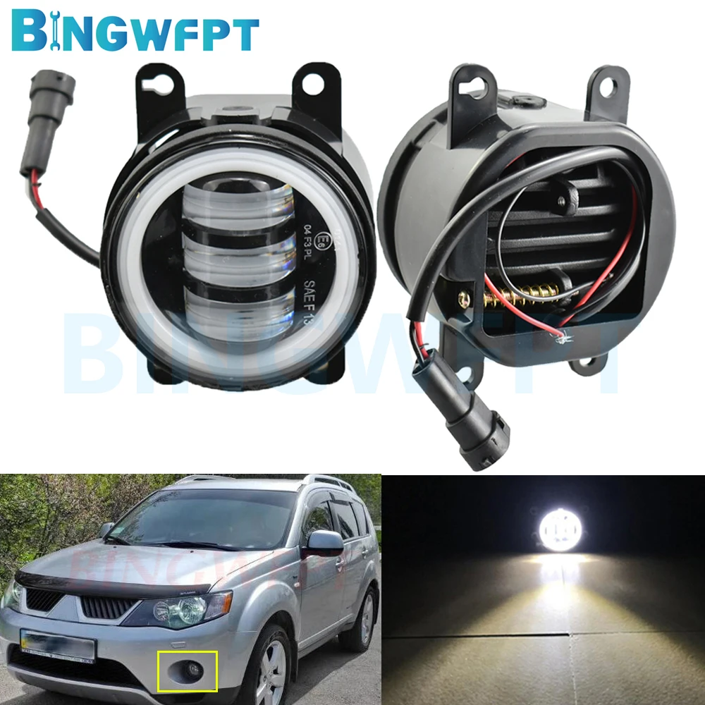 2PCS Angel Eye Daytime Running Light For Outlander XL Mitsubishi Outlander 2 II CW-W 2006-2009 Car H11 LED 12V Fog Light