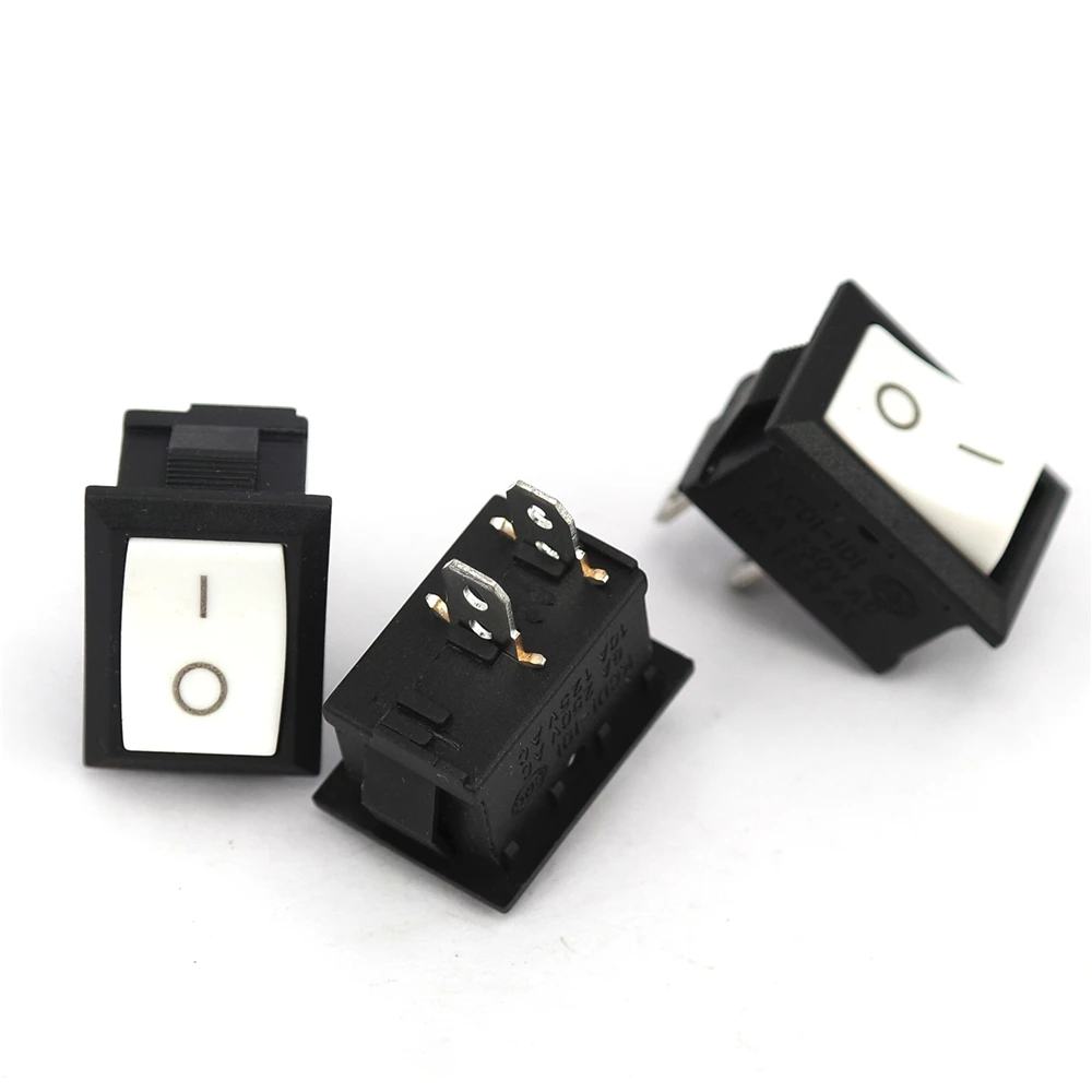 10PcsKCD1 Series 2/3/4/6 Pin Rocker Switch Power Switches 6A/10A250V125V 2/3 Position Black Button Mounting 15mm*21mm With light