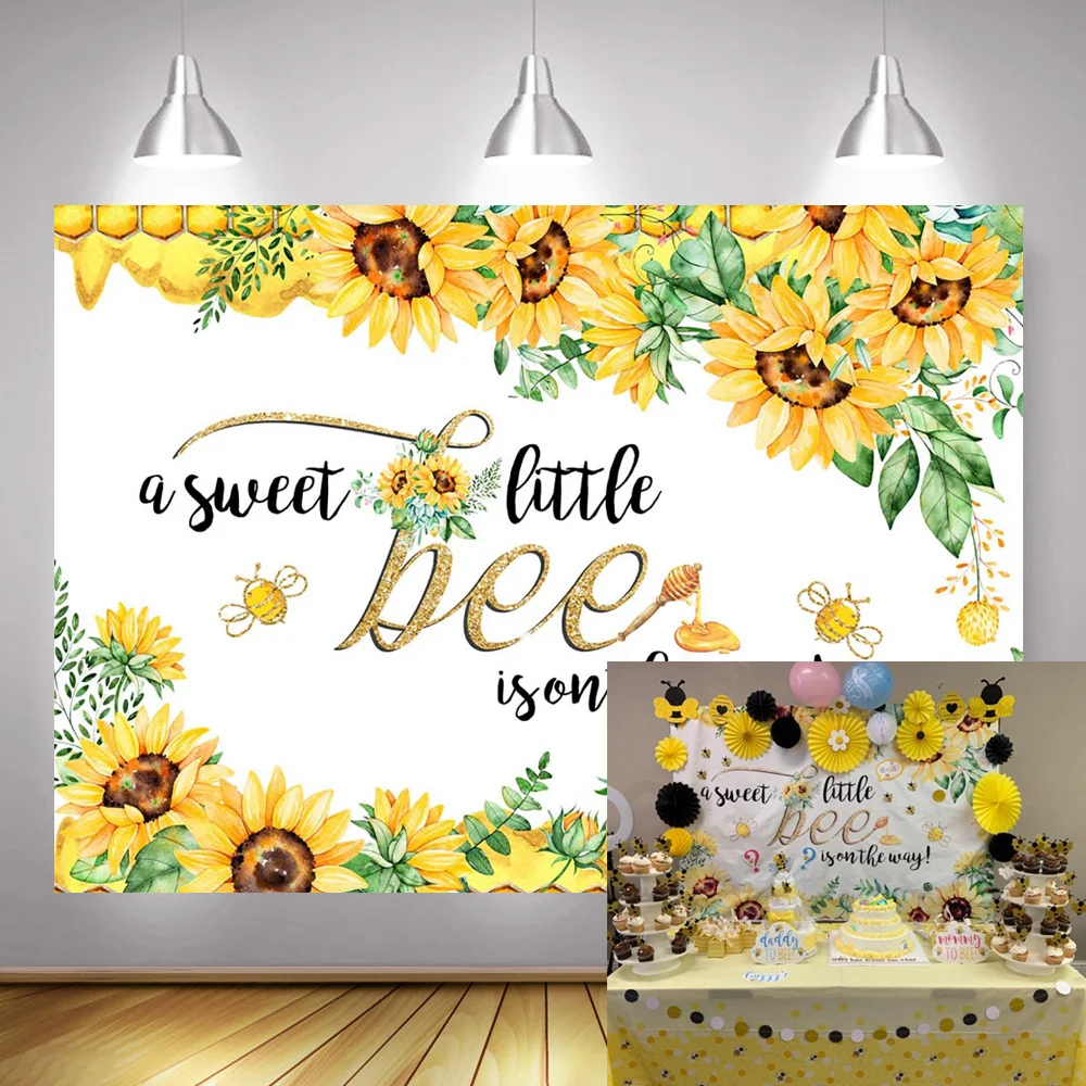 Sweet Little Bee Baby Shower Backdrop Sunflower Newborn Photography Background Honey Bumble Bee Gender Reveal Photocall