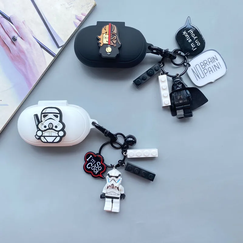 غطاء جراب سماعة أذن كارتون ستار وارز لسامسونج جالاكسي براعم ، سماعة سيليكون ، حافظة واقية مع سلسلة مفاتيح