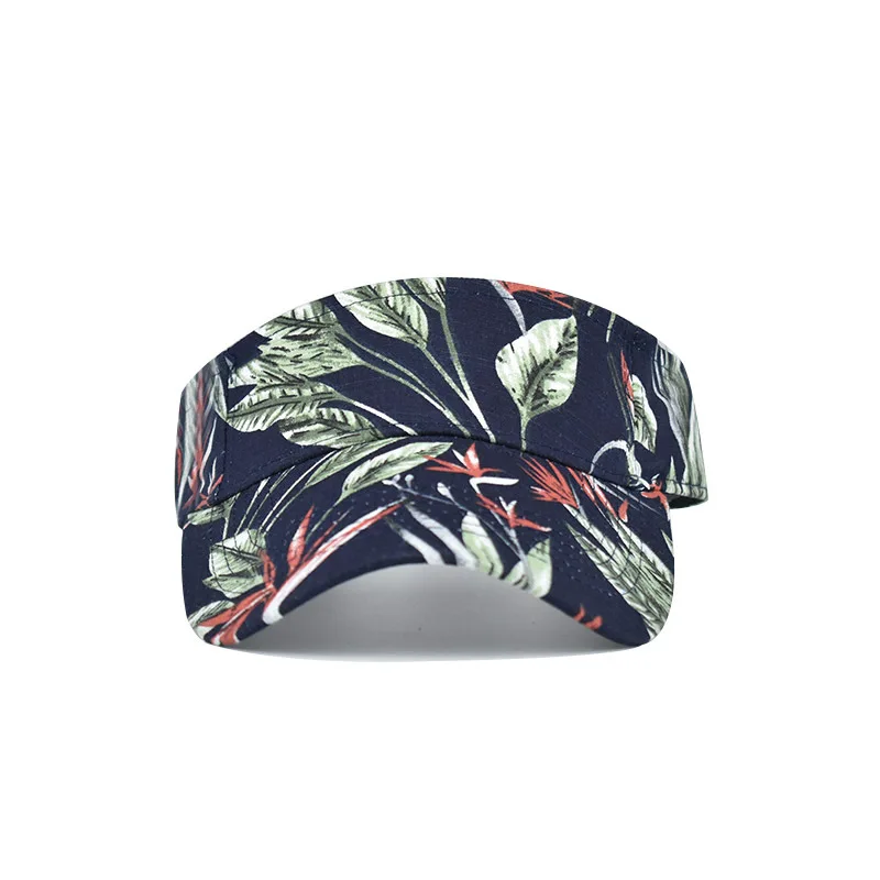 High Quality Unisex Empty Top Sun Hat For Women Beach Washed Canvas Printing Adjustable Visor Cap Outdoor