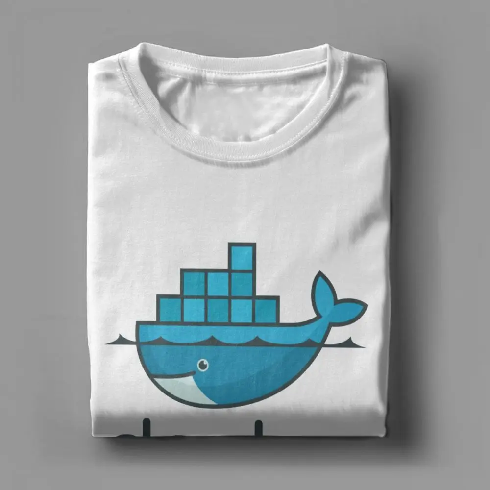 Men T-Shirts Docker Devops Container Development Novelty Pure Cotton Tee Shirt Short Sleeve T Shirt Crew Neck Tops Gift Idea