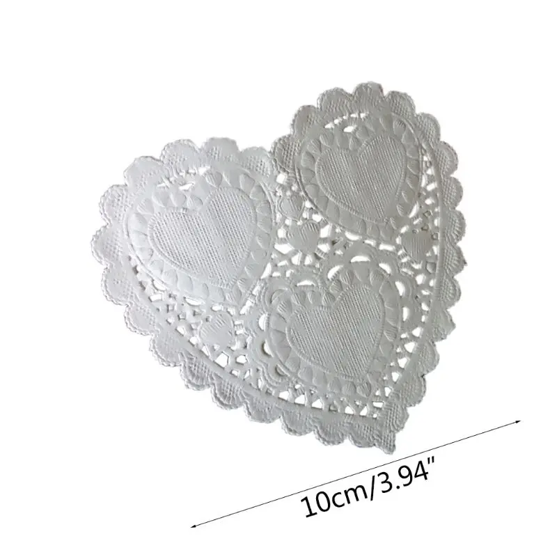 100Pcs/Set 4 Inch 10cm Heart Shape Paper Doily White Doilies Hollow Out Lace Coasters Placemat Tableware Decorations