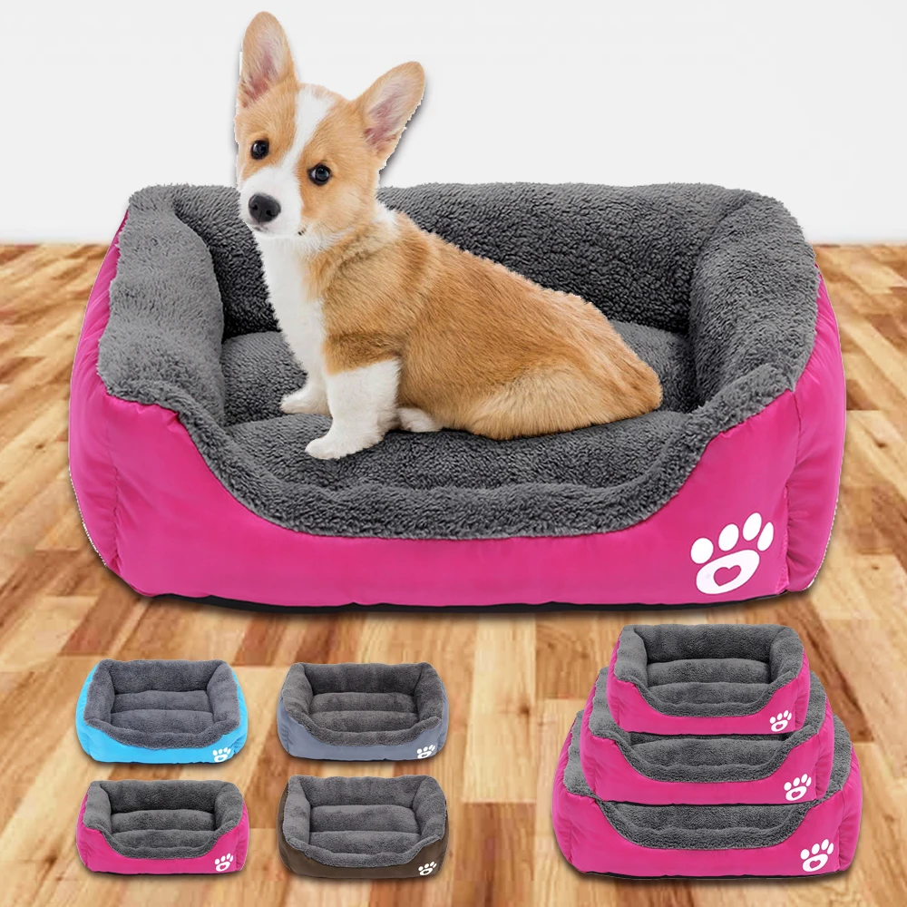 Dog Bed House Warm Paw Print Puppy Mat Waterproof Pet Sofa Soft Fleece Small Dog Beds for Small Medium Dogs Bull Terrier