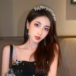 Happy Birthday Headband Hair Hoop Woman Rhinestone Letter Hairbands Light Luxury Metal Headband Women Girl Kids Crowns Hair Hoop