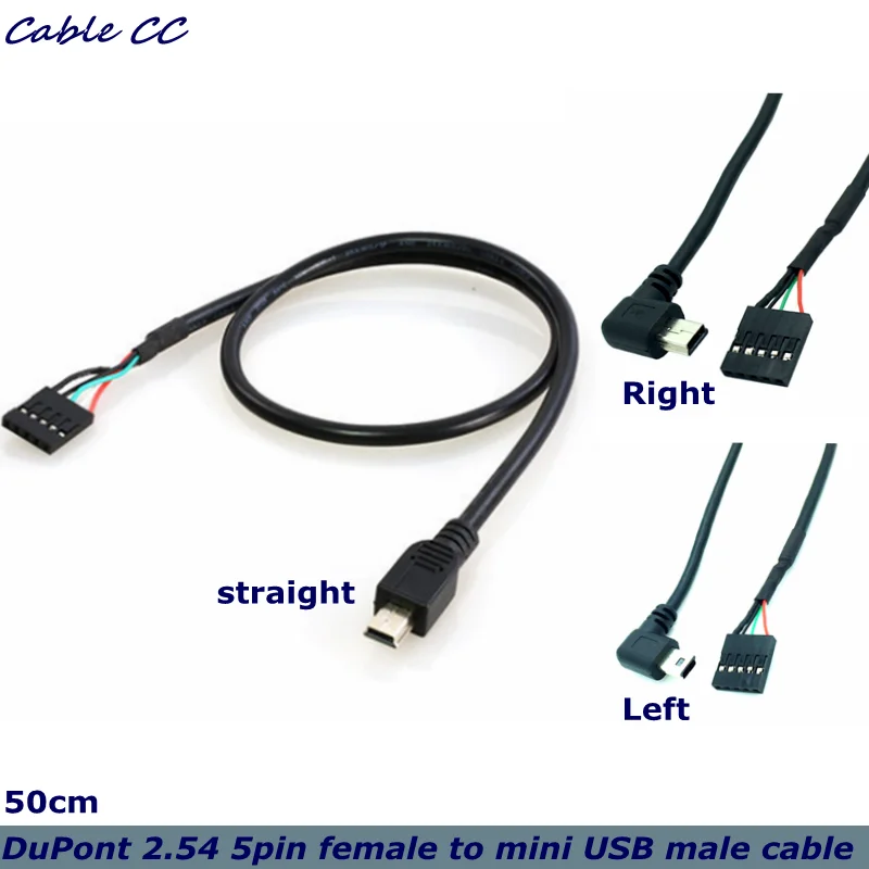 0.1-inch USB Connector PCB Motherboard Cable 90 Degree Mini USB to DuPont 2.54 5pin Female Cable