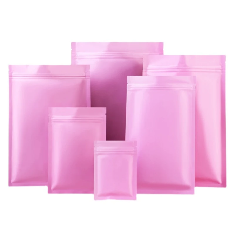 

1000Pcs Matte Pink Heat Seal Big Aluminum Foil Mylar Ziplock Pouches Food Powder Storage Thick Tear Notch Zip Lock Flat Pouches