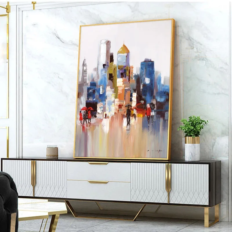 

Handmade Abstract Oil Painting Wall Art Colorful City Building Landscape Minimalist Modern On Canvas Decorative For Living Room