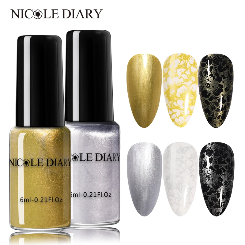 NICOLE DIARY Metallic Stamping Nail Polish Gold Silver Mirror Effect Nail Art Varnishes Blue Purple Stamp Polish for Plates