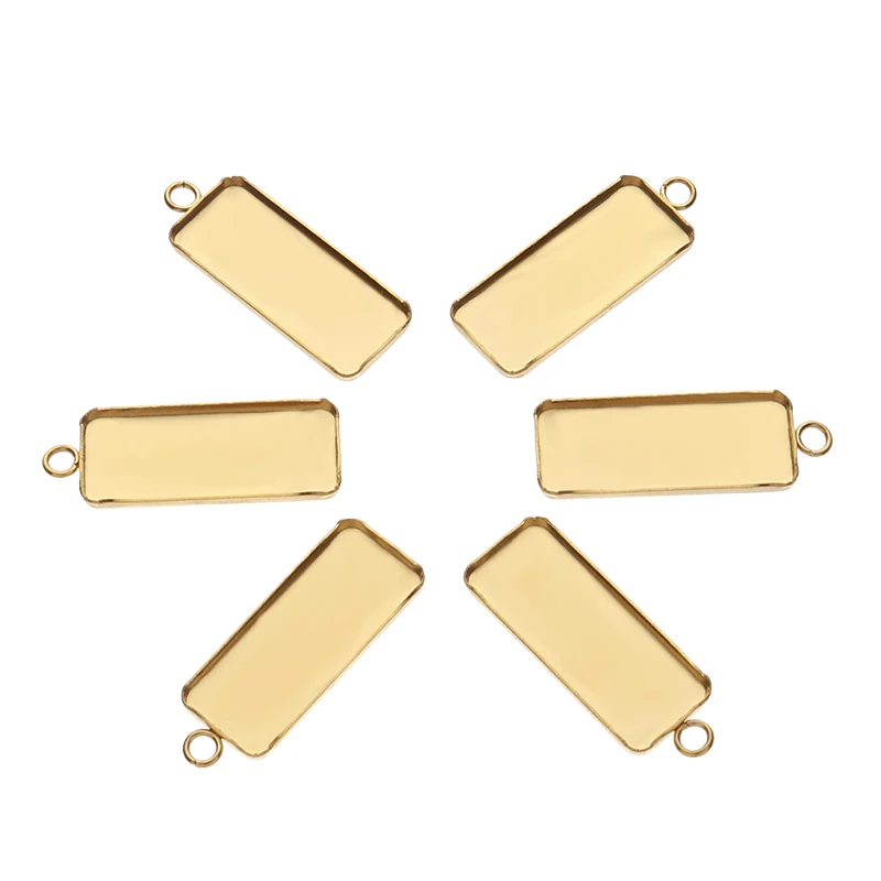 10pcs Stainless Steel Rectangle Rose Gold 10x25mm Blank Bezel Pendant Cabochon Base For DIY Jewelry Making Acccessories