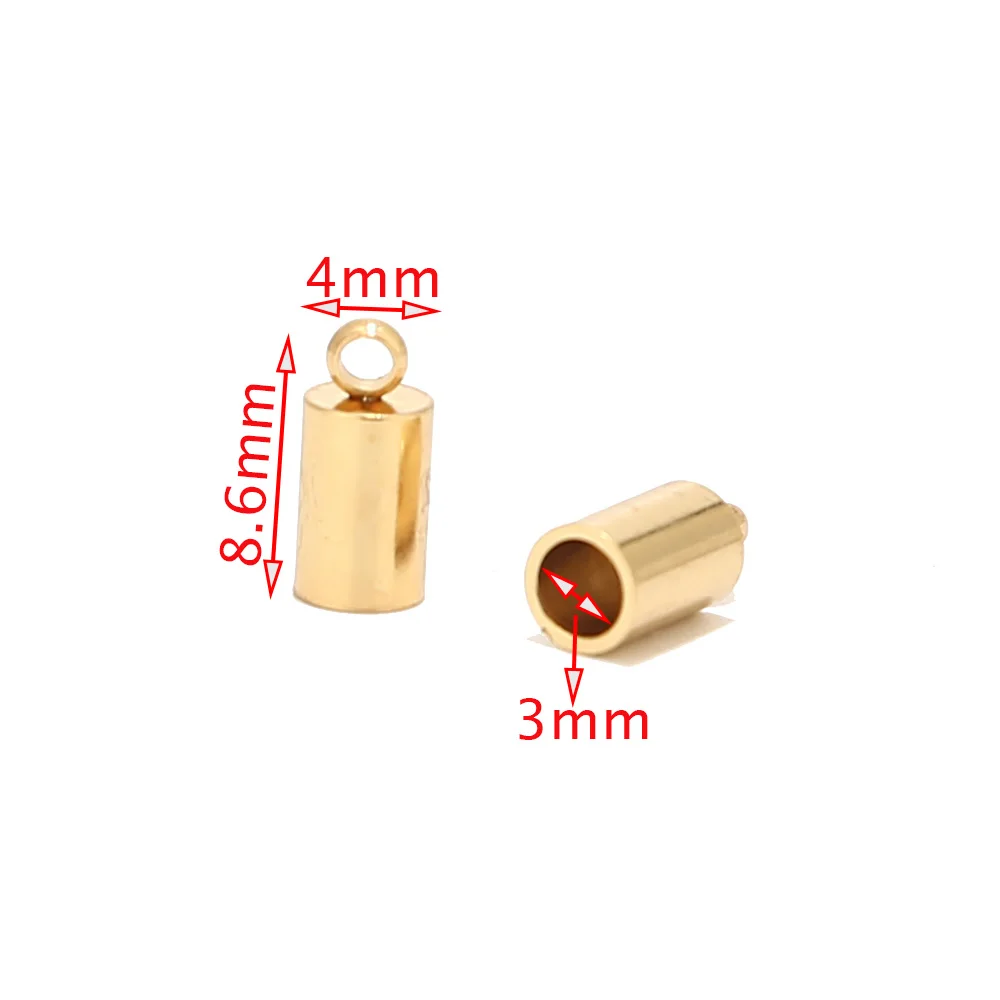 접착제-인 스타일 스테인레스 스틸 골드 코드 크림프 엔드 캡, 태슬 캡 비즈 크림프 엔드 3mm/4mm/5mm/6mm, 10 개