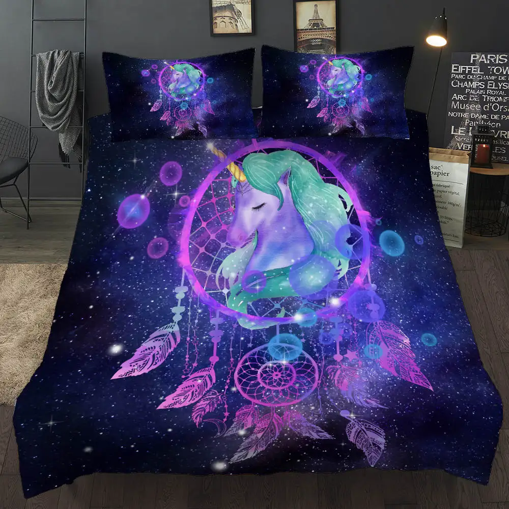 High Quality Bedding set with unicorn purple Bedding Supplies King Twin Queen Size for Home Textile of Bedding Set Cover