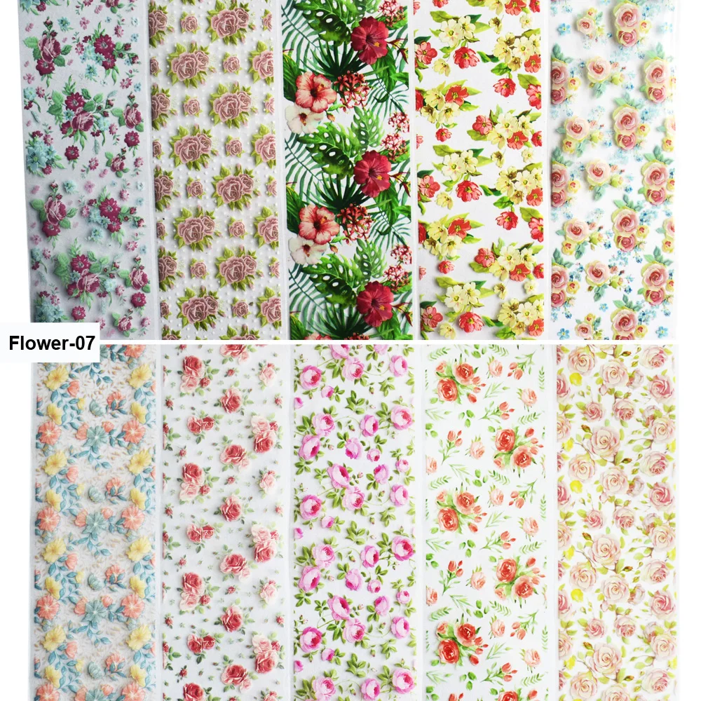 10Roll Rose Flowers Nail Foils Tropical Leaves Colorful Nail Decals Transfer Decorations Sets for Manicuring DIY Sticker Slide