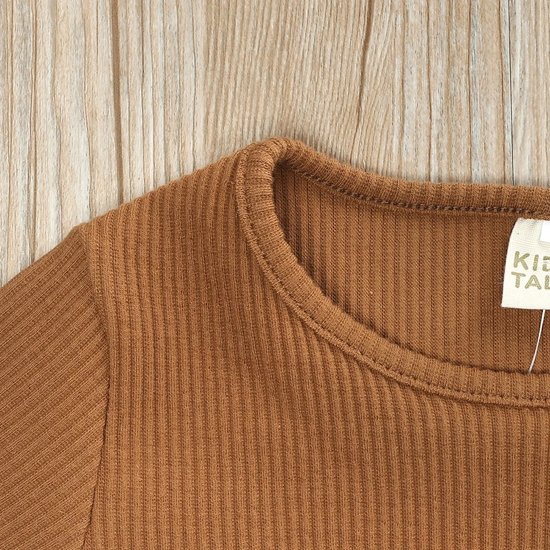 2-teiliges Set aus geripptem Strick für Jungen und Mädchen, Kinder-Pyjamas, Pullover+Hose, Baumwollkleidung, lange Schlafkleidung, Trainingsanzug – Detail 8
