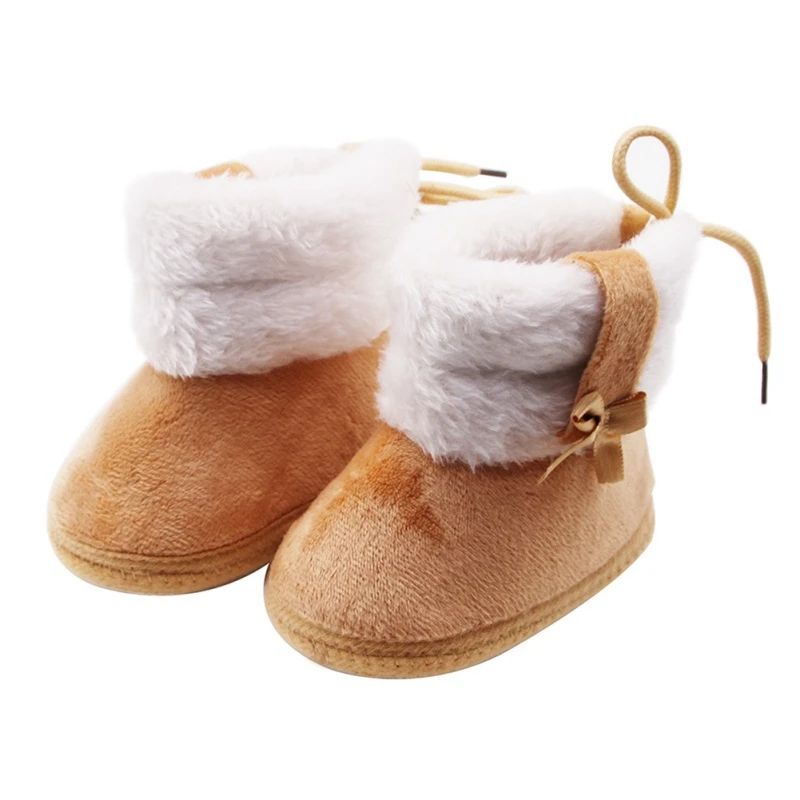 Infant Newborn Baby Boy Girl Winter Fur Snow Boots Winter Toddler Bow Tie Warm Shoes Mid-tube Booties Little Kids Shoes