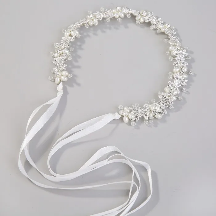 Girls White Pearl Crystal Bridal Hairbands Tiaras Wedding Crown Headband For Bride Hair Jewelry Wedding Accessories Hair Wear