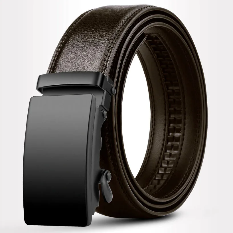 Ceinture en cuir véritable pour hommes, sangle de taille de luxe, noir, automatique, structure, environnement, marque célèbre, affaires, qualité supérieure