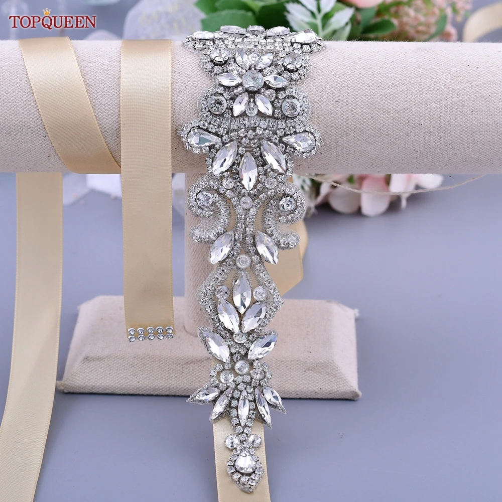 TOPQUEEN S12 Silver Rhinestone Belt Luxury Bridal Wedding Accessories Women\'s Dresses Appliques Marriage Decoration Girdles