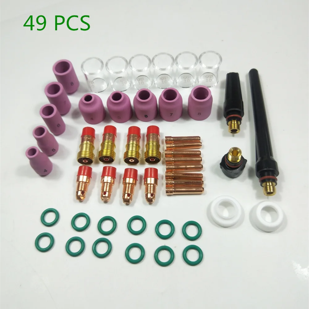 

49PCS Welding Torch Stubby Gas Lens For WP-17/18/26 TIG 10 Pyrex Glass Cup Kit Durable Practical Welding Accessories Easy Use