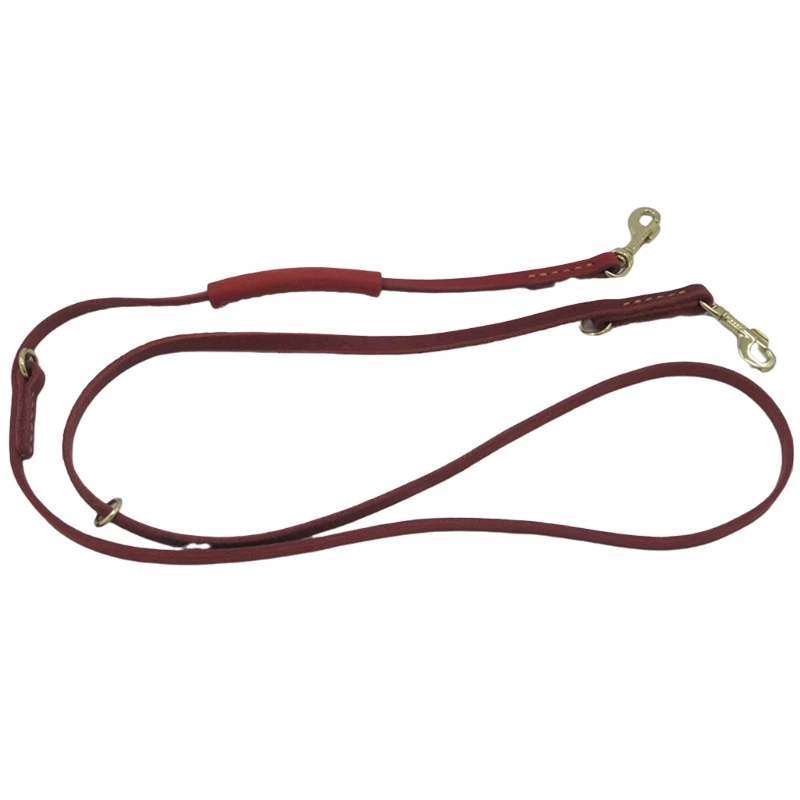 Two Dog Leash soft Real Leather handle Double Leashes P chain Collar Long Short Hands free Dog Walking Training Lead red black