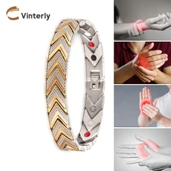 Vinterly Energy Magnetic Bracelet Bangles for Women Men Chain Link Stainless Steel Bracelet Femme Health Germanium Jewellery