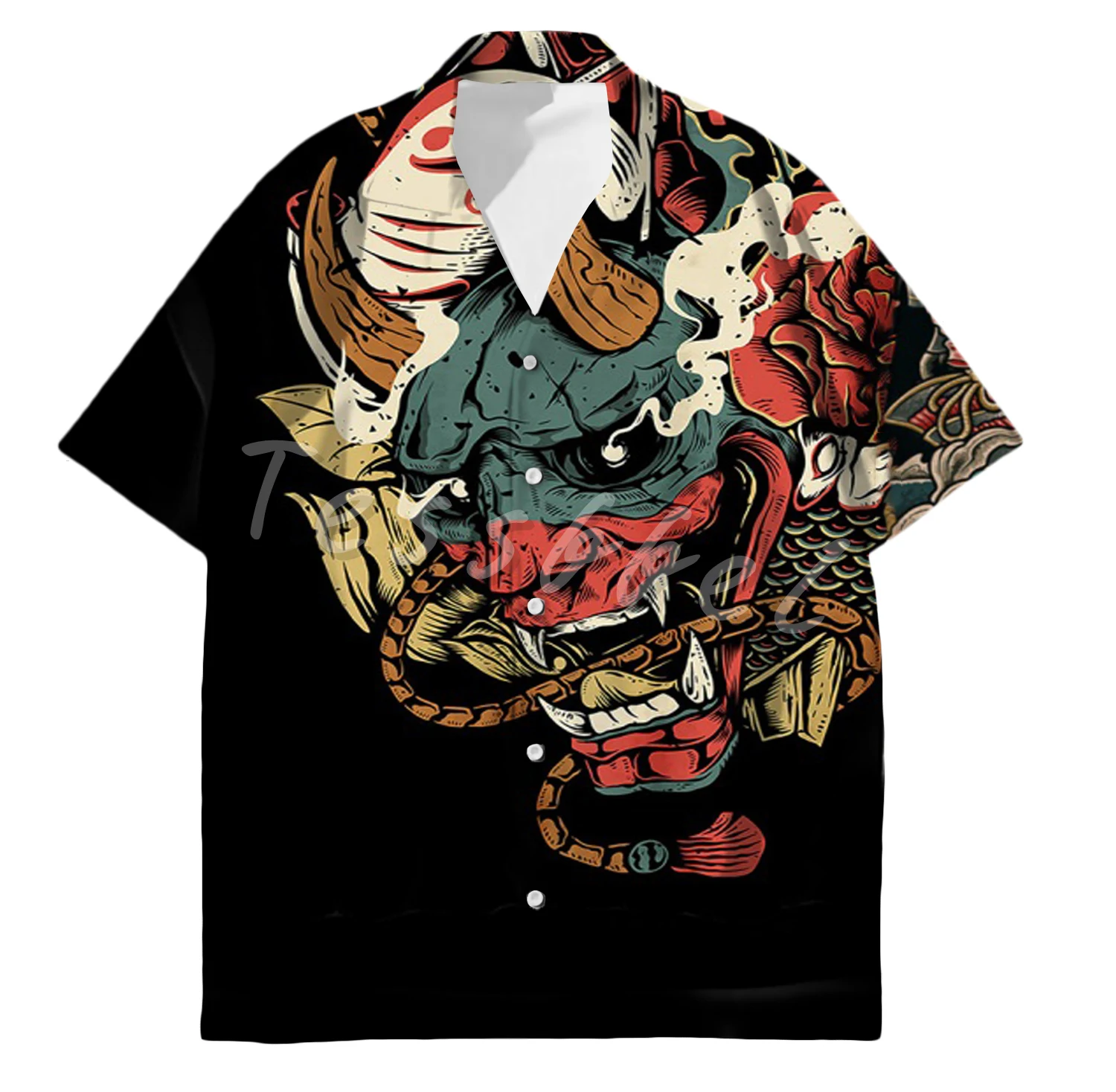 Tessffel samurai japão tatuagem 3d impressão camisas havaianas praia dos homens camisa moda verão harajuku casual oversize streetwear s4