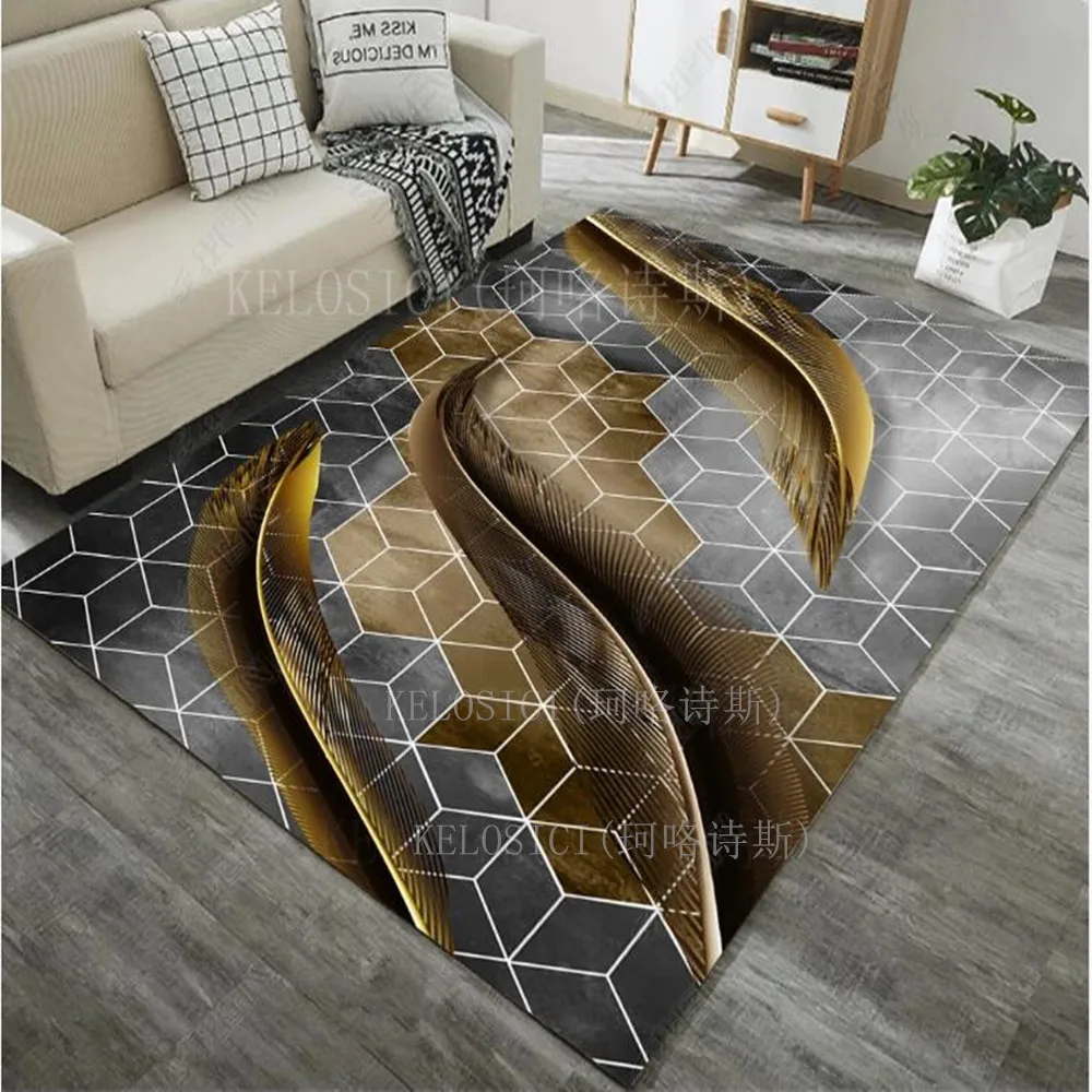 

Modern 3D Geometric Feather Art Carpets For Living Room Bedroom Anti-Slip Floor Mat Fashion Kitchen Area Rug Customizable Carpet