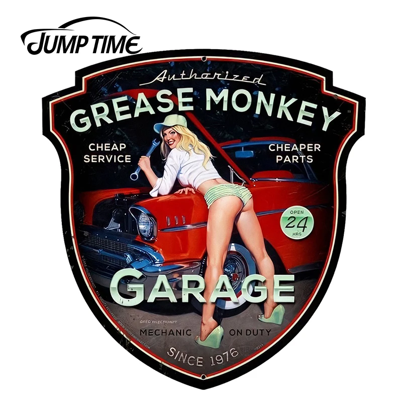 JumpTime 13cm x 9cm Sexy pin up Girl Grease Monkey Sign Car Stickers Decal Accessories High Quality Waterproof Sunscreen