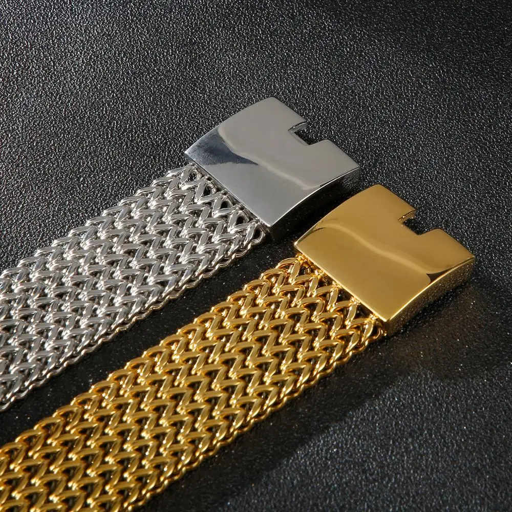 30mm Chunky Mesh Chains Bracelet Men 316 Stainless Steel Gold/Silver Color Big Male Bracelets