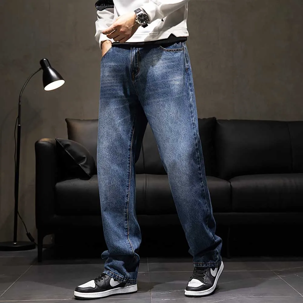 New Fashion Plus Size Denim Men\'s Casual Jeans Straight Loose Baggy Streetwear Trousers Hiphop Harem Pants