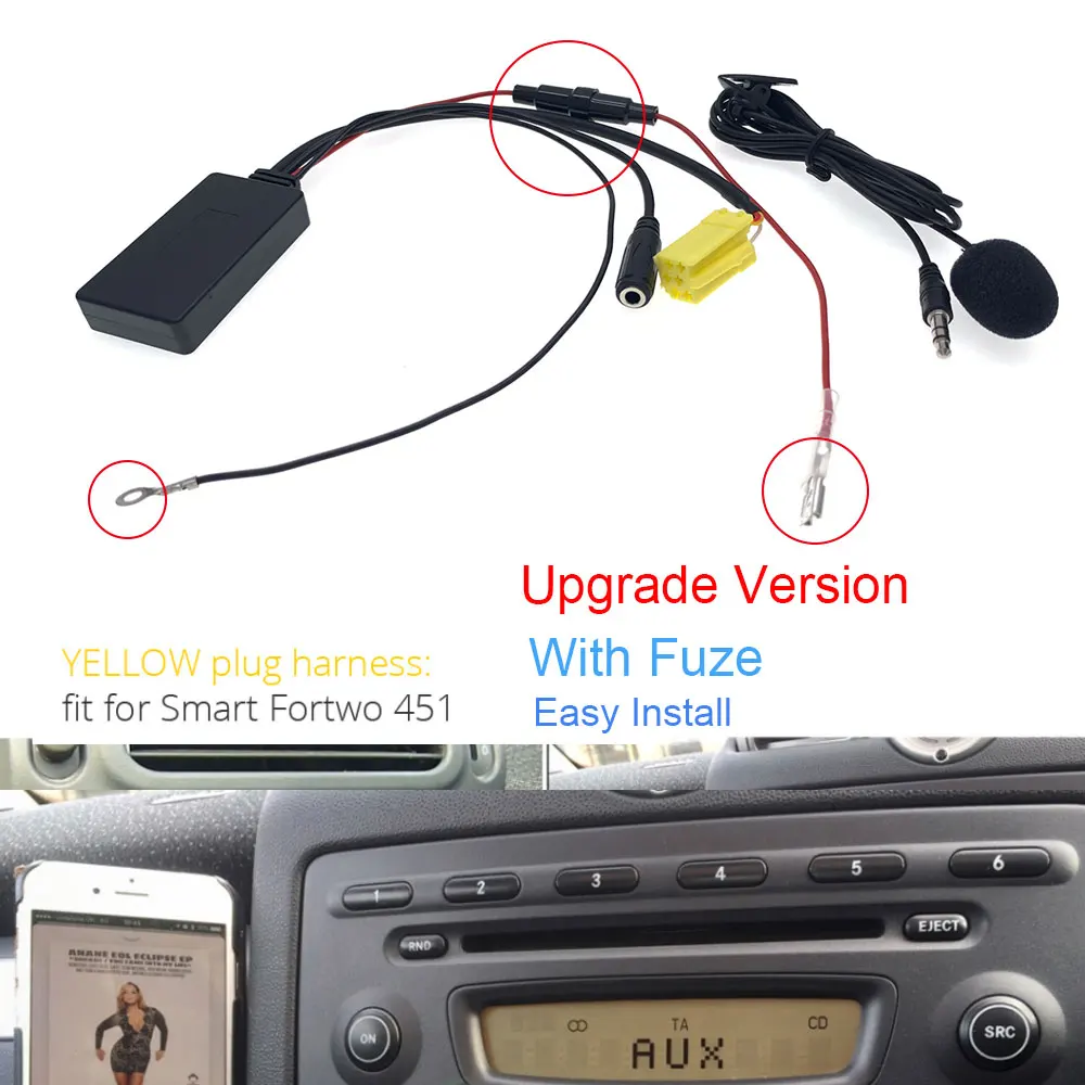 Módulo de puerto de Radio para coche, adaptador de interfaz Aux, micrófono, Bluetooth 5,0, para Mercedes Benz Smart 450, 451, Grundig Roadster, 8